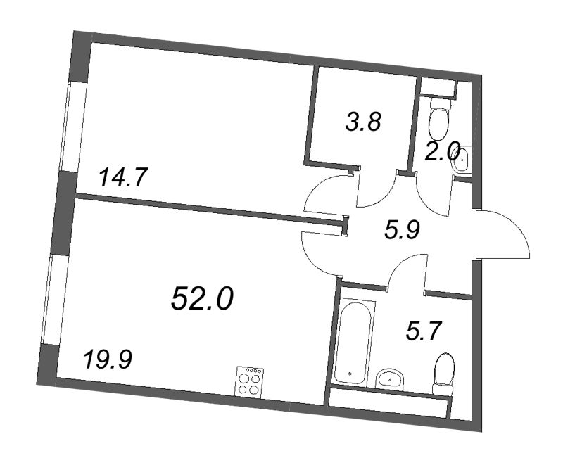 2 ккв (Евро) 52,2 м²