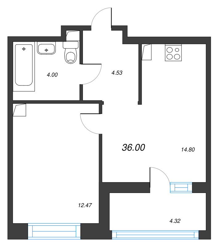 1 ккв 36 м²