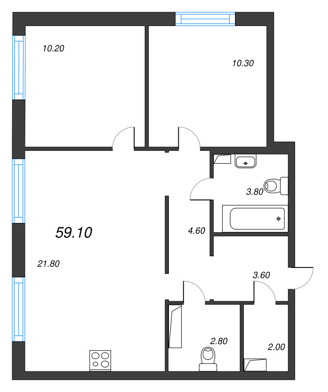 3 ккв (Евро) 59,1 м²