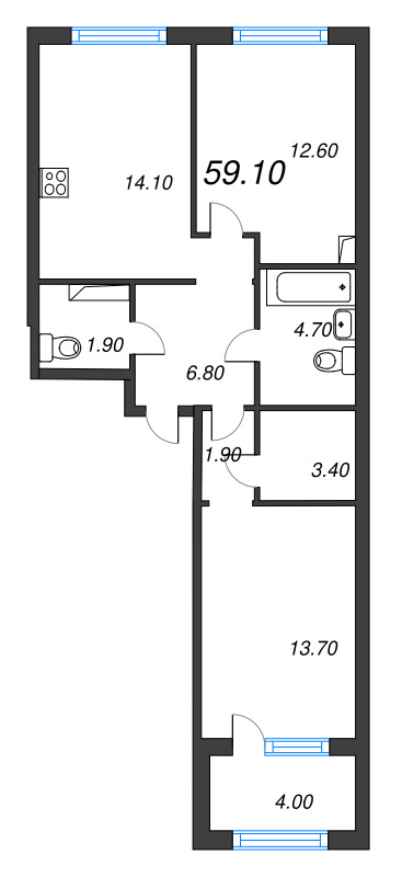 2 ккв 59,1 м²