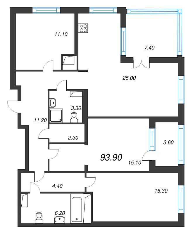 4 ккв (Евро) 93,9 м²