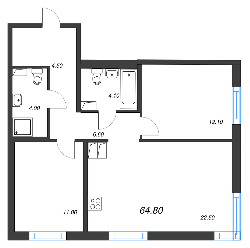 3 ккв (Евро) 64,8 м²