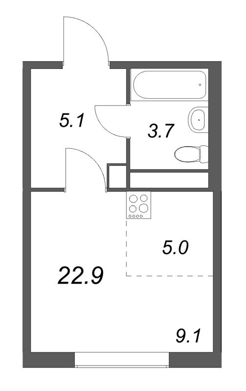 Студия 22,9 м²