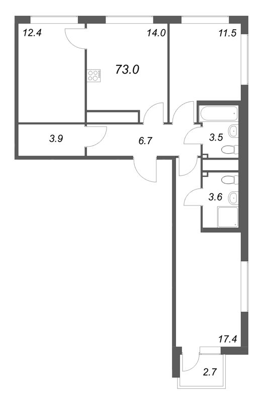 3 ккв 73 м²