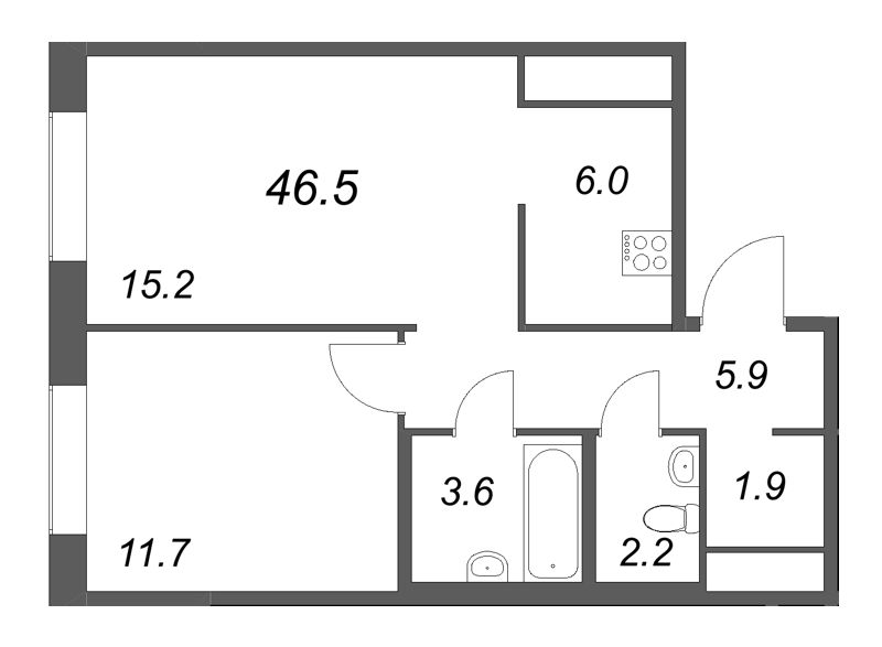 2 ккв (Евро) 46,5 м²