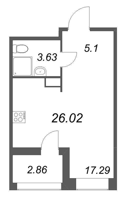 Студия 26 м²