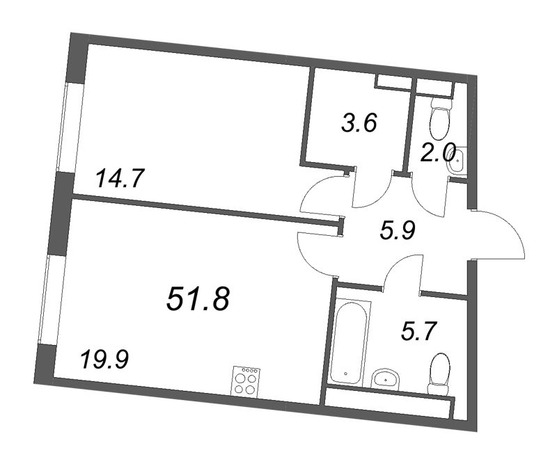 2 ккв (Евро) 51,9 м²
