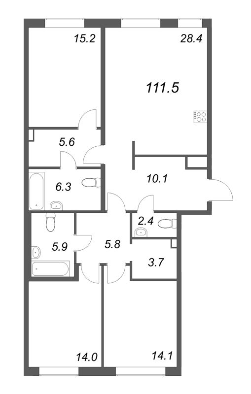 4 ккв (Евро) 111,5 м²