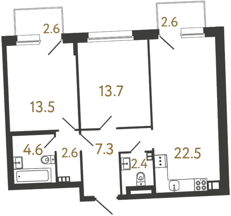 3 ккв (Евро) 66,6 м²