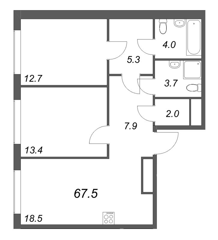 3 ккв (Евро) 67,5 м²