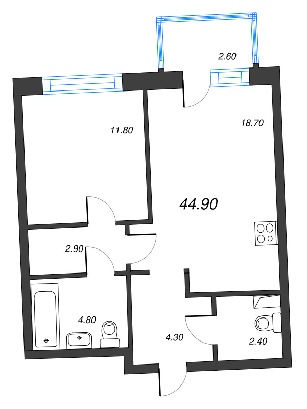 2 ккв (Евро) 44,9 м²