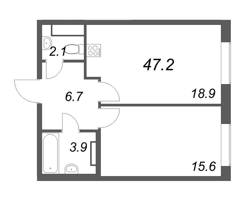 2 ккв (Евро) 47,2 м²