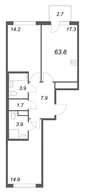3 ккв (Евро) 63,8 м²