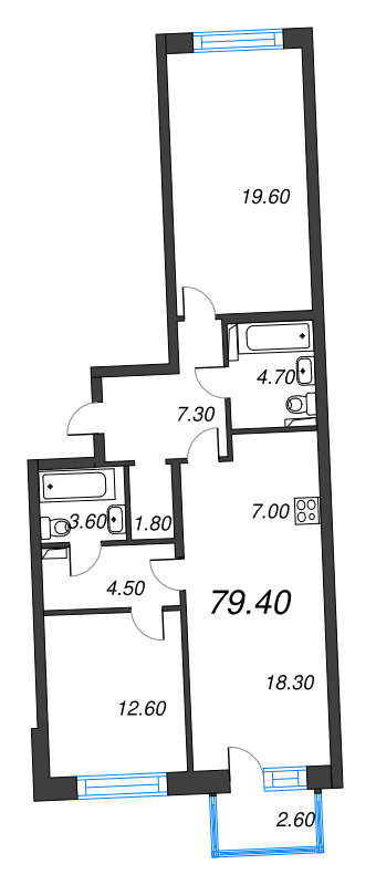 3 ккв (Евро) 79,4 м²