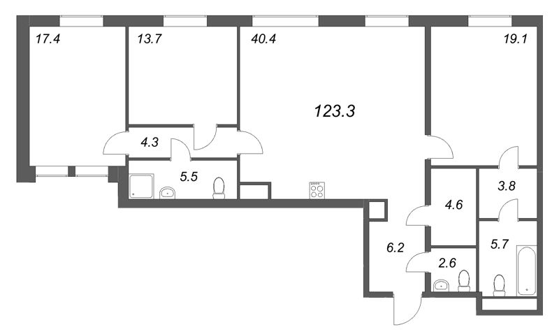4 ккв (Евро) 123,3 м²