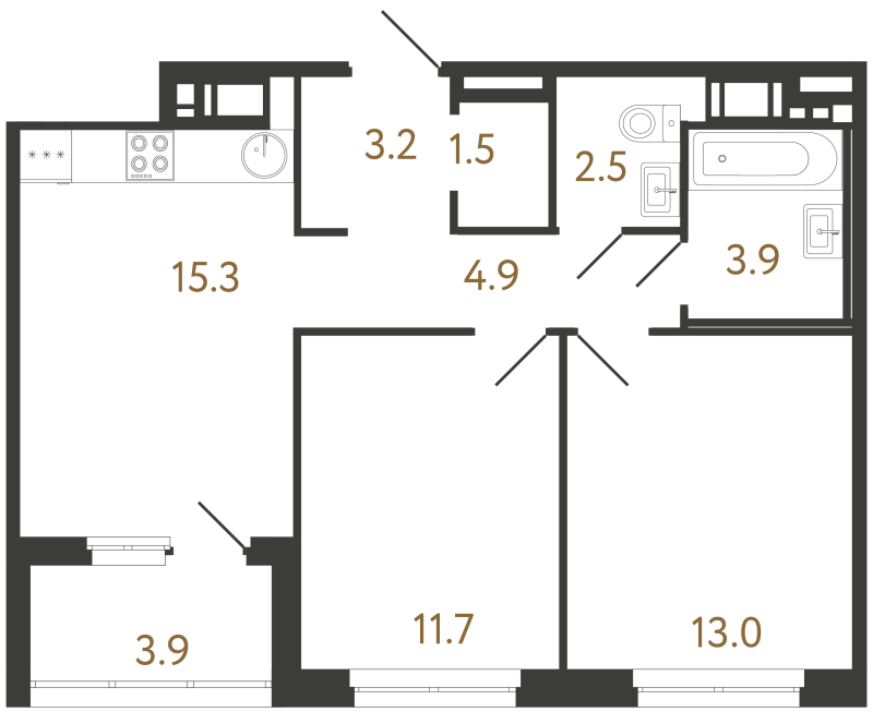 3 ккв (Евро) 56 м²