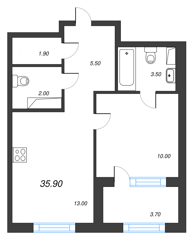 1 ккв 35,9 м²