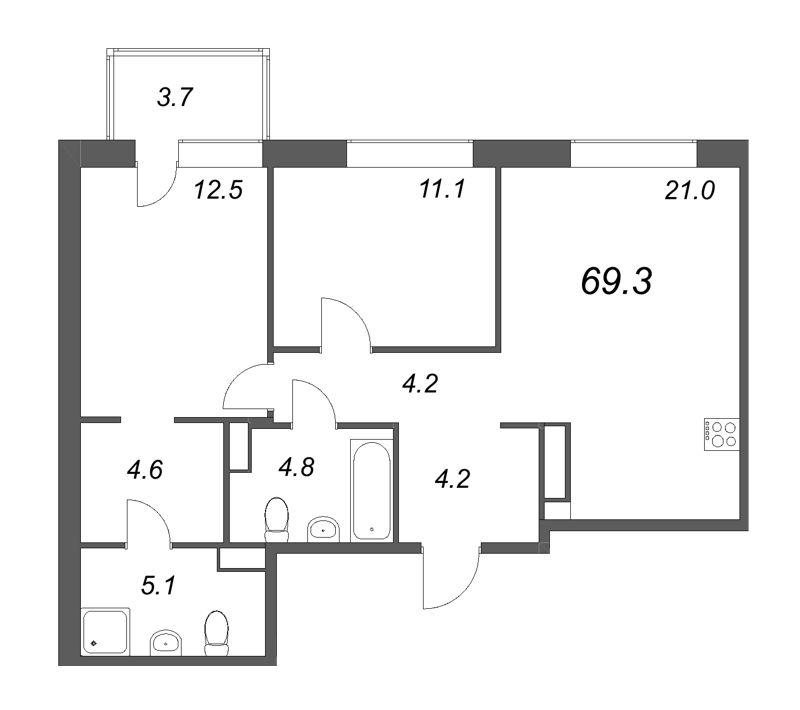 3 ккв (Евро) 69,3 м²