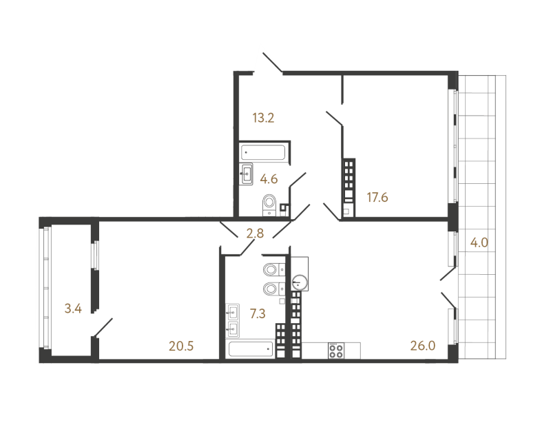 3 ккв (Евро) 91,6 м²