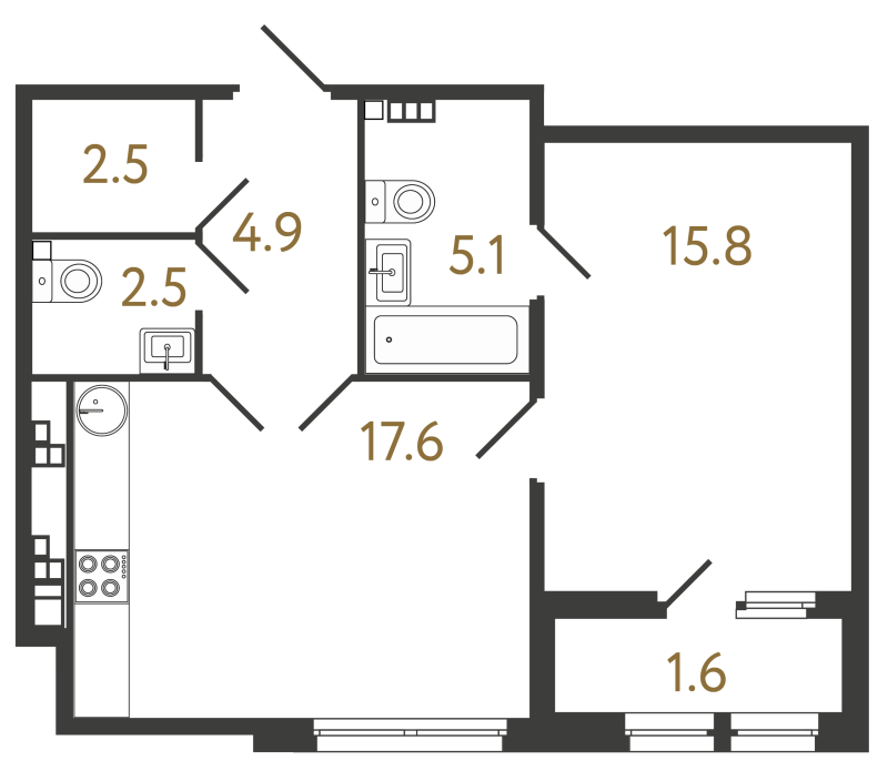 2 ккв (Евро) 48,3 м²