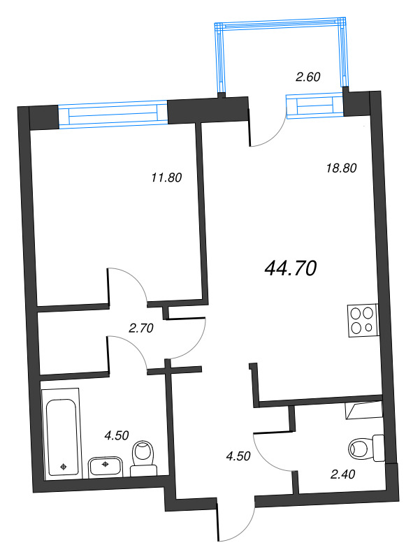 2 ккв (Евро) 44,7 м²