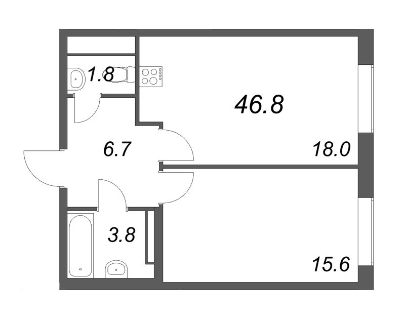 2 ккв (Евро) 46,8 м²