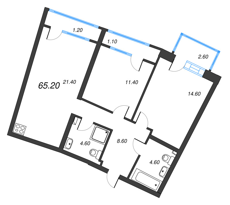 3 ккв (Евро) 65,2 м²
