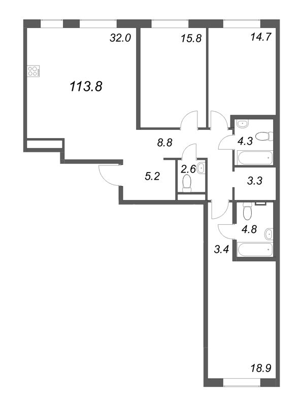 4 ккв (Евро) 113,9 м²