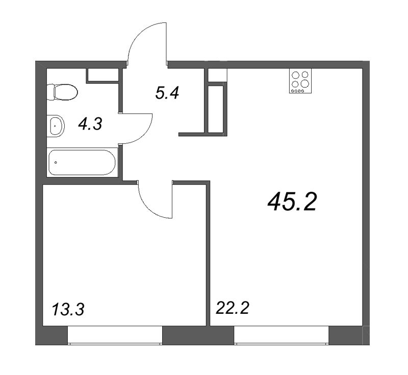 2 ккв (Евро) 45,2 м²
