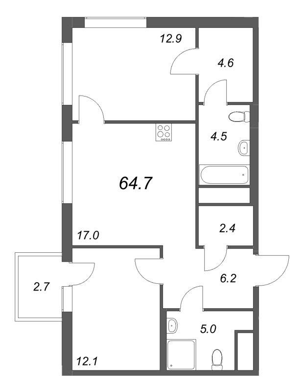 3 ккв (Евро) 64,7 м²