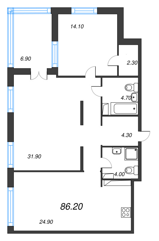 3 ккв (Евро) 86,2 м²