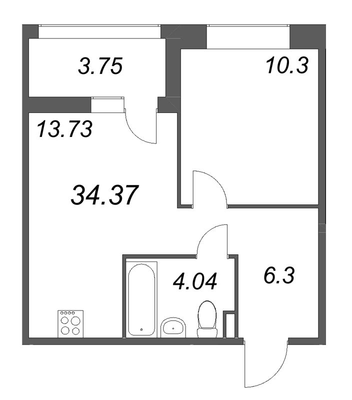 1 ккв 34,4 м²