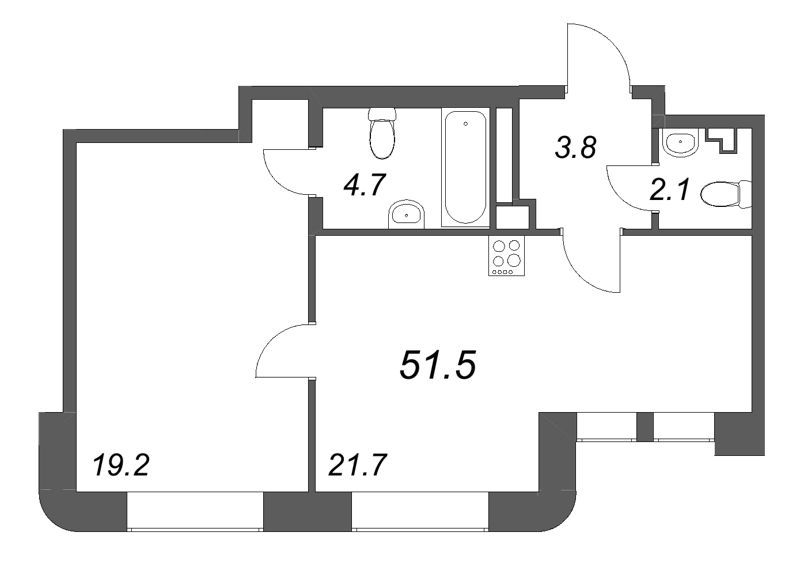 2 ккв (Евро) 51,5 м²
