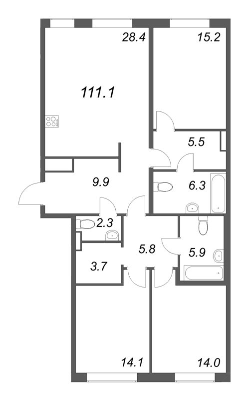 4 ккв (Евро) 111,1 м²