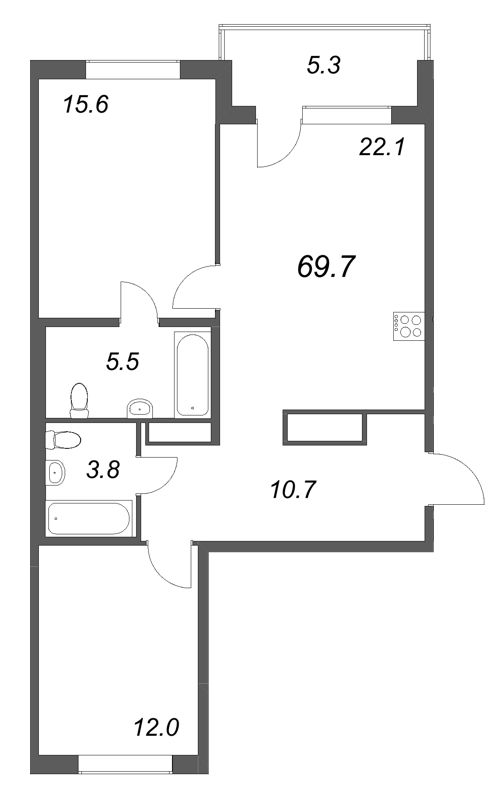 3 ккв (Евро) 69,7 м²