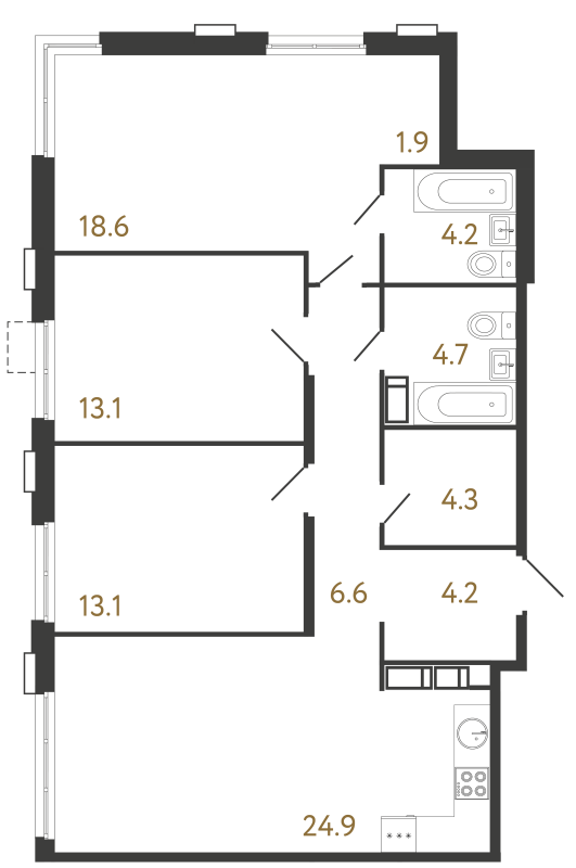 4 ккв (Евро) 95,6 м²