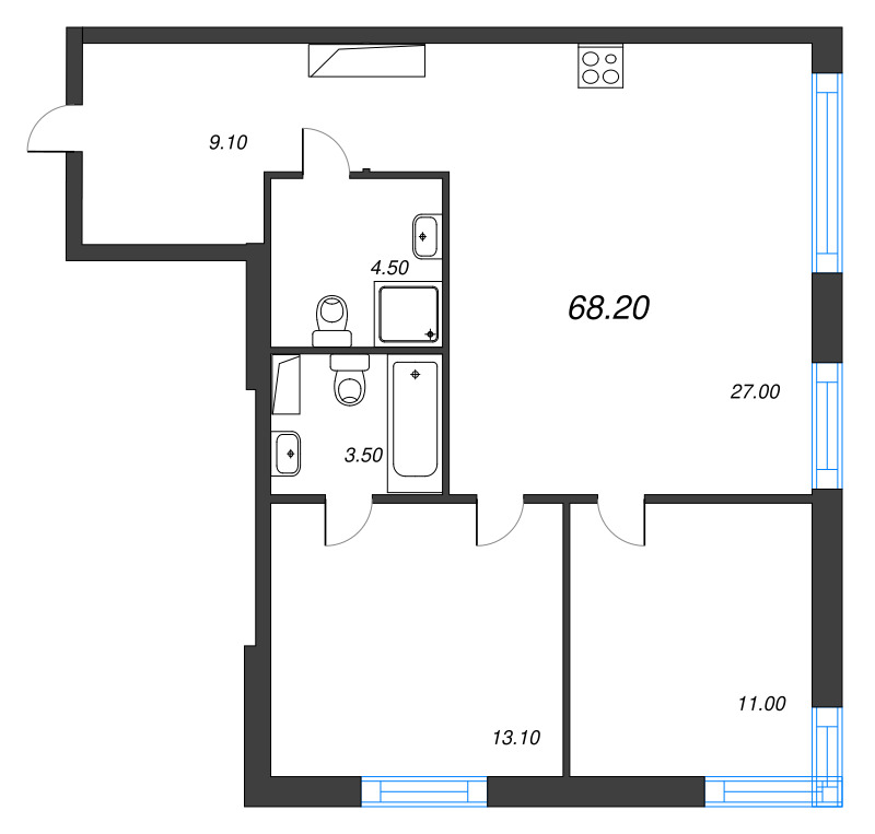 3 ккв (Евро) 68,2 м²