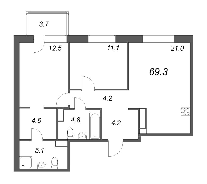 3 ккв (Евро) 69,3 м²