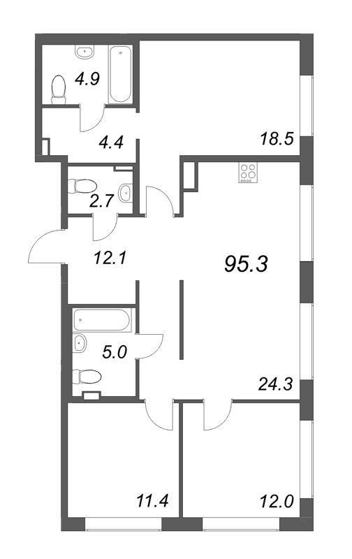 4 ккв (Евро) 95,3 м²
