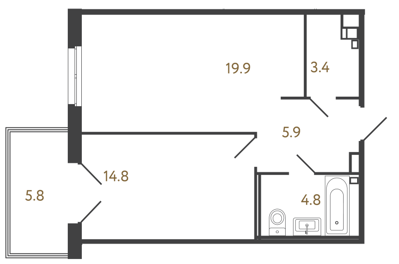 2 ккв (Евро) 48,8 м²
