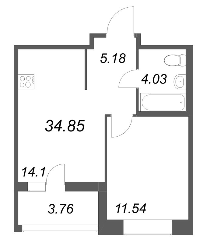 1 ккв 34,9 м²