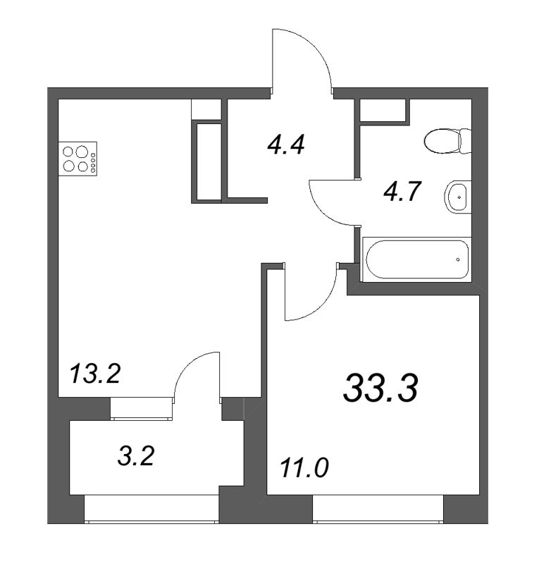 1 ккв 33,3 м²