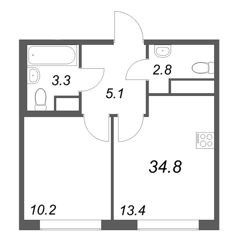 1 ккв 34,8 м²
