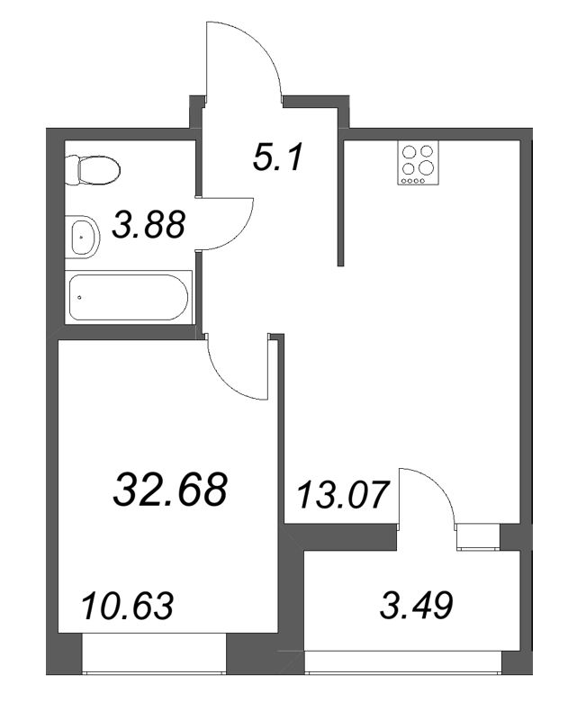 1 ккв 32,7 м²