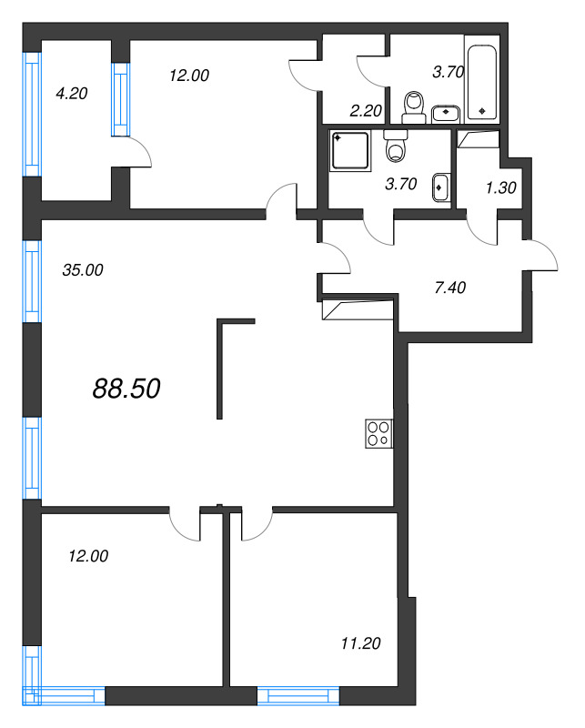 4 ккв (Евро) 88,5 м²