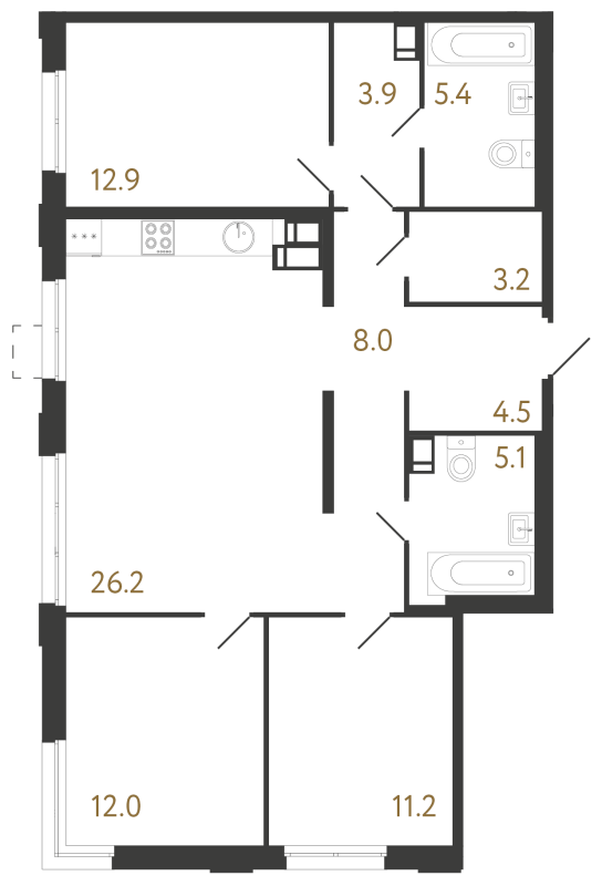 4 ккв (Евро) 92,4 м²