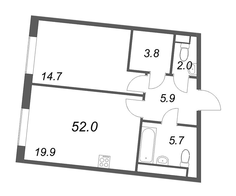 2 ккв (Евро) 52,2 м²