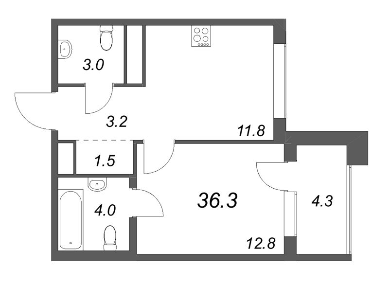 1 ккв 36,3 м²