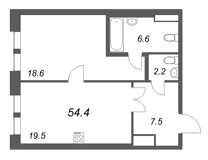 2 ккв (Евро) 54,4 м²