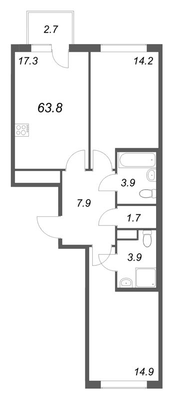 3 ккв (Евро) 63,8 м²